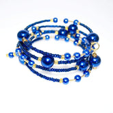 FBT - Elegant Blue Glass Pearls / Sapphire And Gold Ascent Wrap Around Bracelets - FashionByTeresa